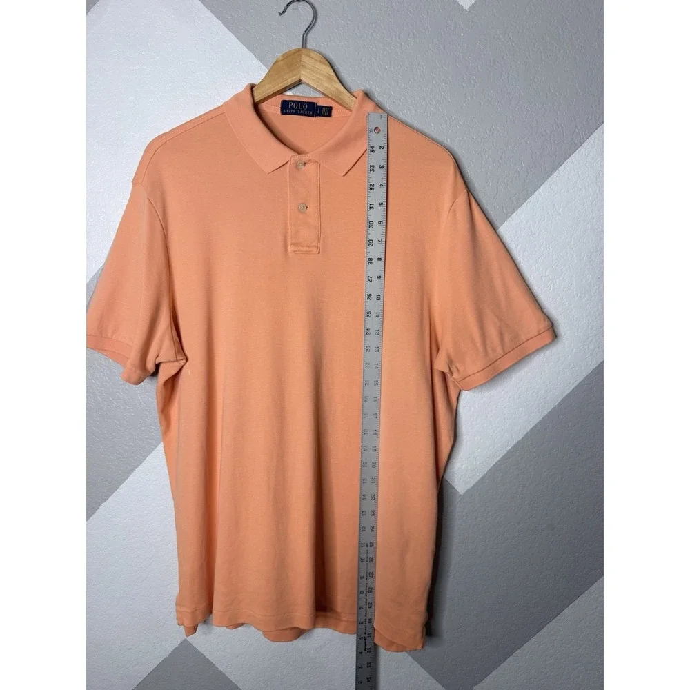 Polo Ralph Lauren Mens Large Polo Shirt Peach Orange Cotton Mesh Pony Logo Golf